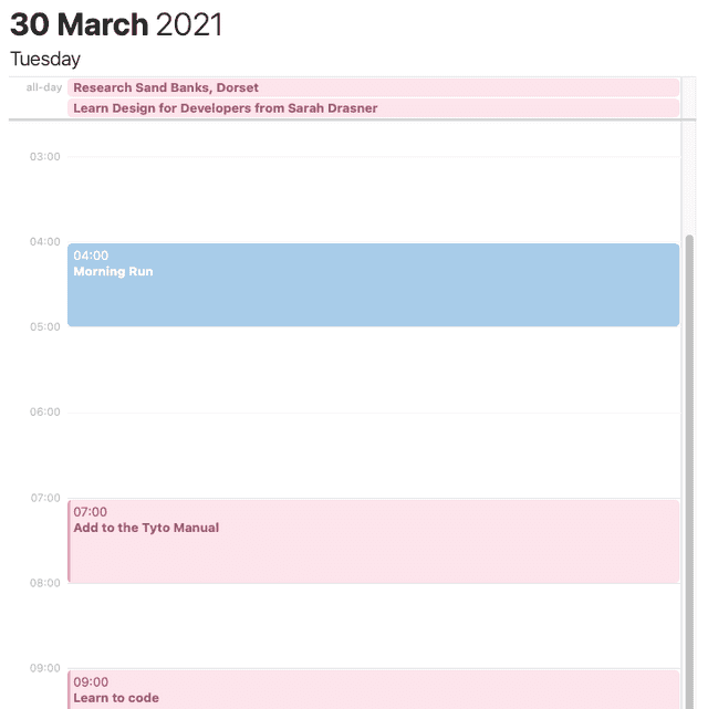 A screenshot of a calendar powered up with Tyto goodness